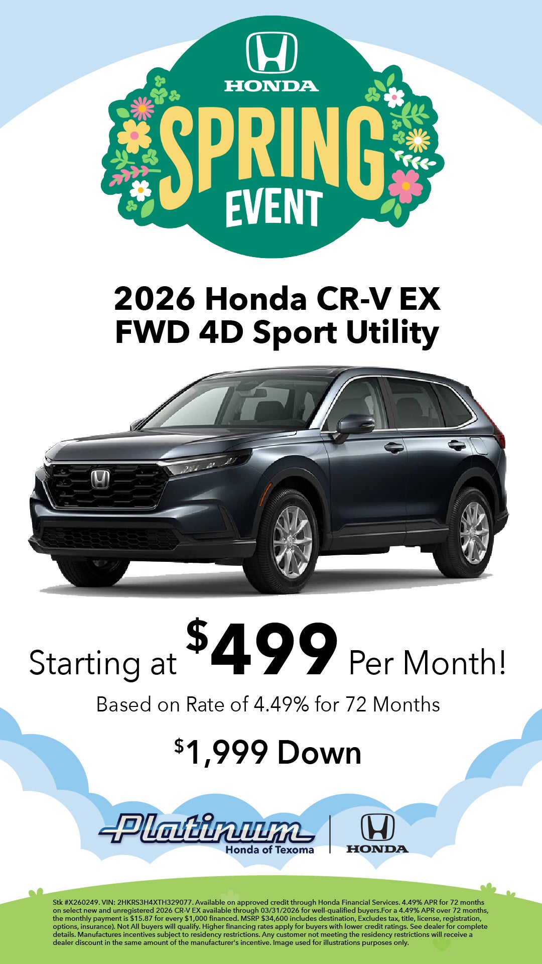 Drive a New 2026 Honda CR-V EX from $499/mo!
