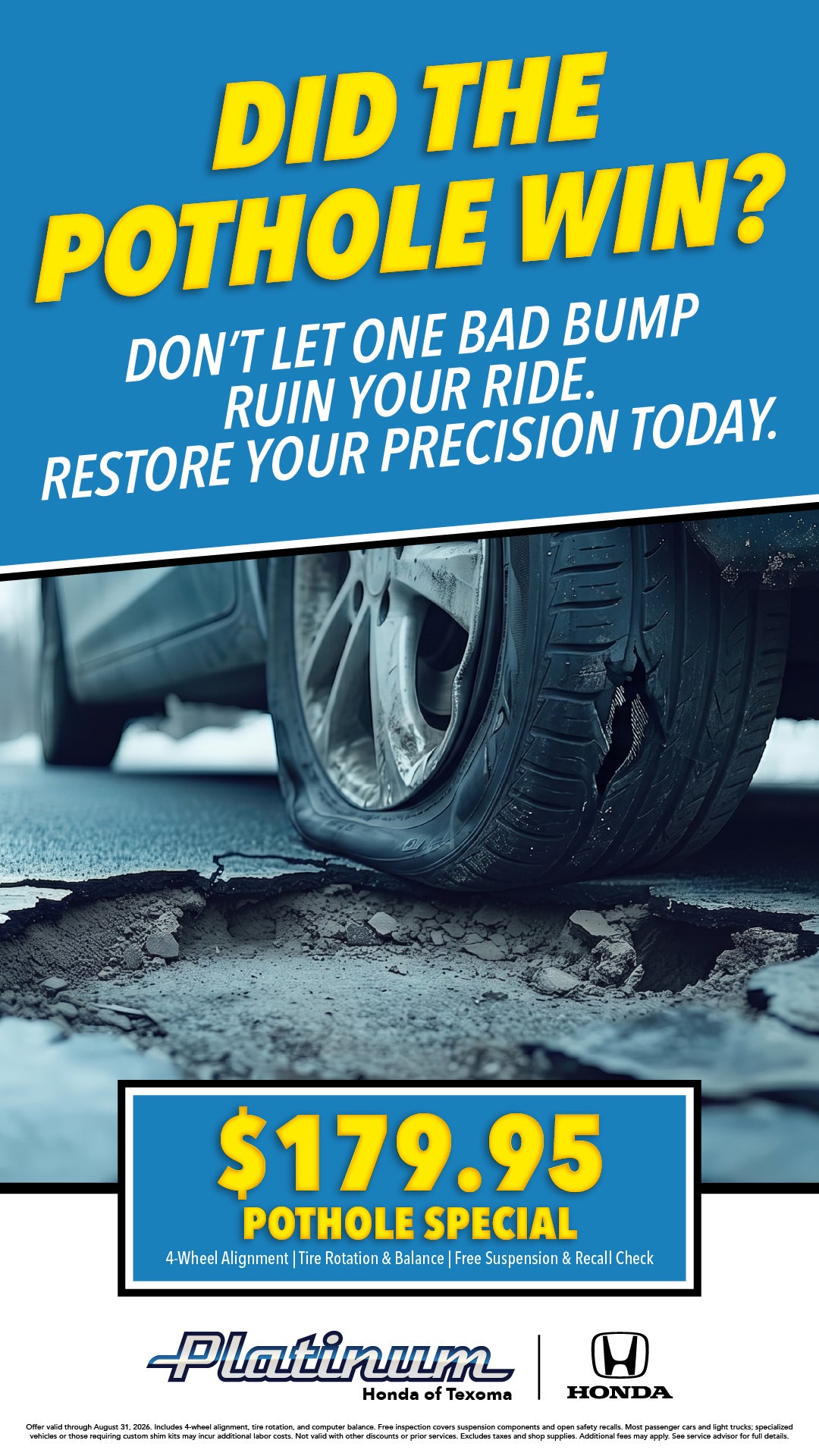 $179.95 POTHOLE SPECIAL!